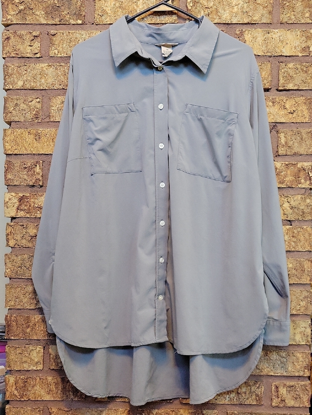 Duluth Trading Co Lightweight Stretch Gray Button Down Top Size 1X